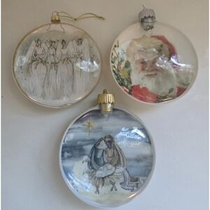 Watercolor Disc Ornaments Assortment‎ Of Three Angels Santa Nativity New